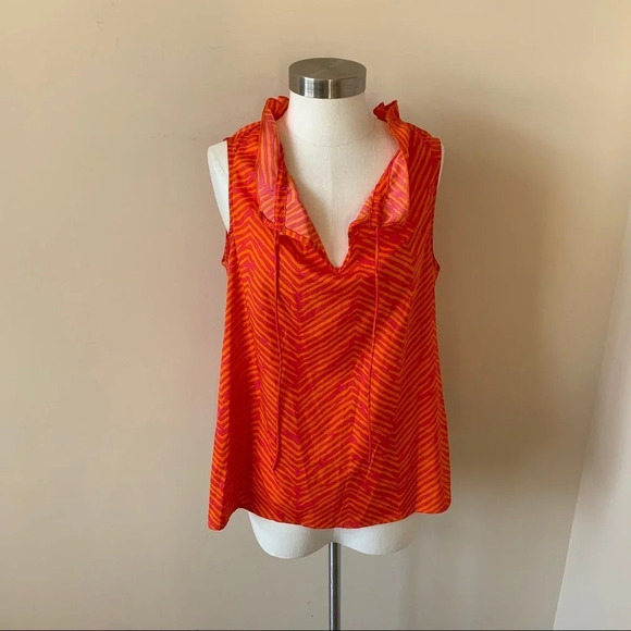 Buckhead Betties ruffle chiffon sleeveless tie neck Chevron top 6684 - Picture 2 of 10